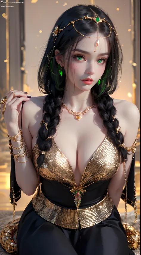 1 beautiful young princess, ((beautiful princess no longer a child:1.8)), ((wearing a black armored dress with gold trim in ancient hanfu style:1.6)), (((Exquisite patterns on the skirt:1.6))), ((braided hair with long black bangs: 1.6)), ((long bangs:1.6)...