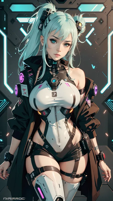 Woman with big wet marked breasts in a futuristic outfit posing for a photo, Cyborg girl, Cute Cyborg Girl, Female cyberpunk anime girl, Cyberpunk anime mech girl, Cyberpunk girl, sci-fi female,  WLOP. Scifi,  seductive cyberpunk dark fantasy, cyberpun ani...