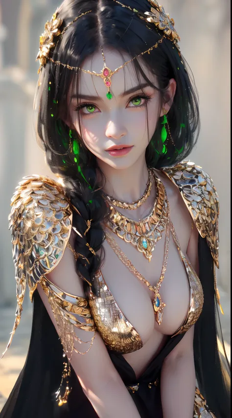 1 beautiful young princess, ((beautiful princess no longer a child:1.8)), ((wearing a black armored dress with gold trim in ancient hanfu style:1.6)), (((Exquisite patterns on the skirt:1.6))), ((braided hair with long black bangs: 1.6)), ((long bangs:1.6)...