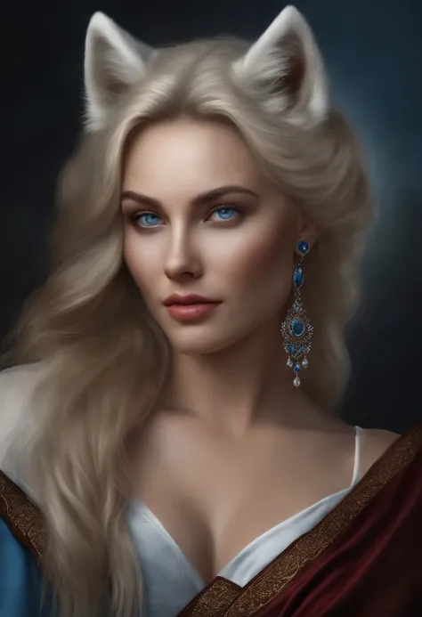 a white wolf and blond woman with blue eyes , a digital painting inspired by Marek Okon, zbrush central contest winner, digital art, realistic digital painting, very realistic digital art, photorealistic digital painting, digital art. photo realistic, high...