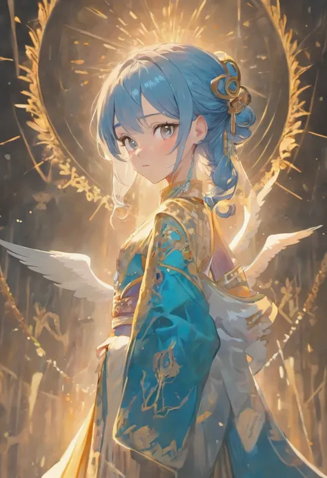 ((Masterpiece, Highest quality)), Detailed face, CharacterDesignSheet， full bodyesbian,, Highly detailed, Depth, Many parts，Beautiful female，Extremely beautiful，High Balance, Natural light, Hanfu，Blue hair,long braid，hentail realism, shadowing,character sh...