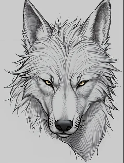 sketch, white background, solo, wolf, beast