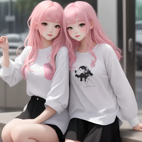 Pink hair girl in a white shirt and black scirt