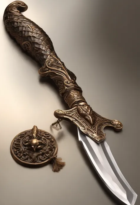 Bronze sword with zigzag details still clearly visible in the hilt region and an impressive glow on the blade.