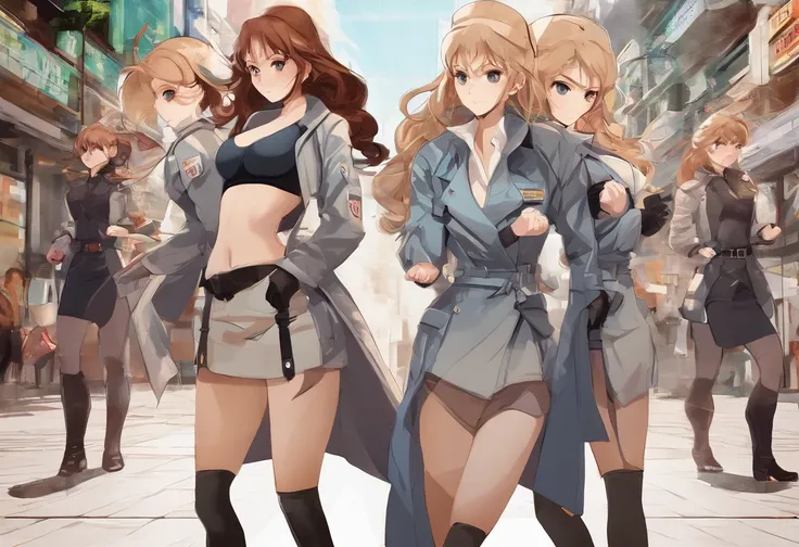 2girls,(fight against another:1.5),trench coat,bikini