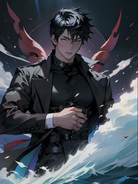 Chico anime entre centeno donde se pone el sol, Anime hombre guapo，Yoo Joonghyuk, Cabello de color negro，vestido de negro, Hermosa pose de anime, Retrato de anime de un hombre guapo, inspirado por Okumura Masanobu, Chico guapo en el arte del asesino de dem...