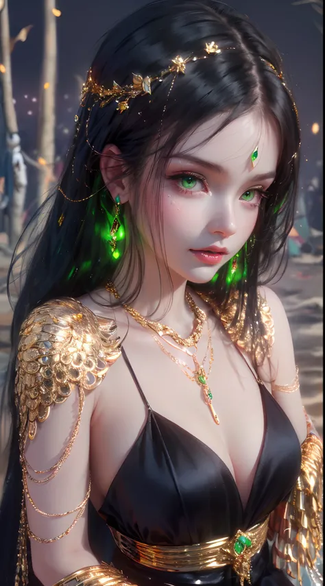 1 beautiful young princess, ((beautiful princess no longer a child:1.8)), ((wearing a black armored dress with gold trim in ancient hanfu style:1.6)), (((Exquisite patterns on the skirt:1.6))), ((braided hair with long black bangs: 1.6)), ((long bangs:1.6)...