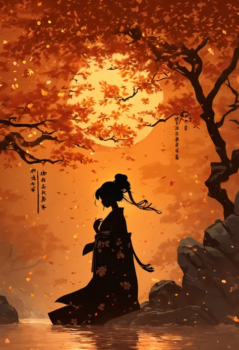 (Silhouette art, incision:1.6) (((arte em papel cortado, A world where only black exists:1.3) (Ancient Chinese Hanfu), 1 girl, Solo, (Ancient Chinese long-haired girl, profile:1.2), White, Clear and beautiful face, The rabbit stands at the girls feet, Behi...