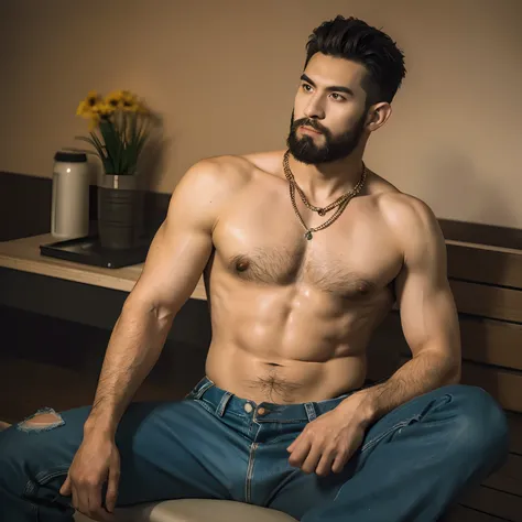 (best quality,4k,8k,highres,masterpiece:1.2),ultra-detailed,(realistic,photorealistic,photo-realistic:1.37),detailed abdomen,vivid colors,portrait,man with toned abdomen sitting on the toilet,ripped abs,torn jeans,distressed denim,athletic physique,private...