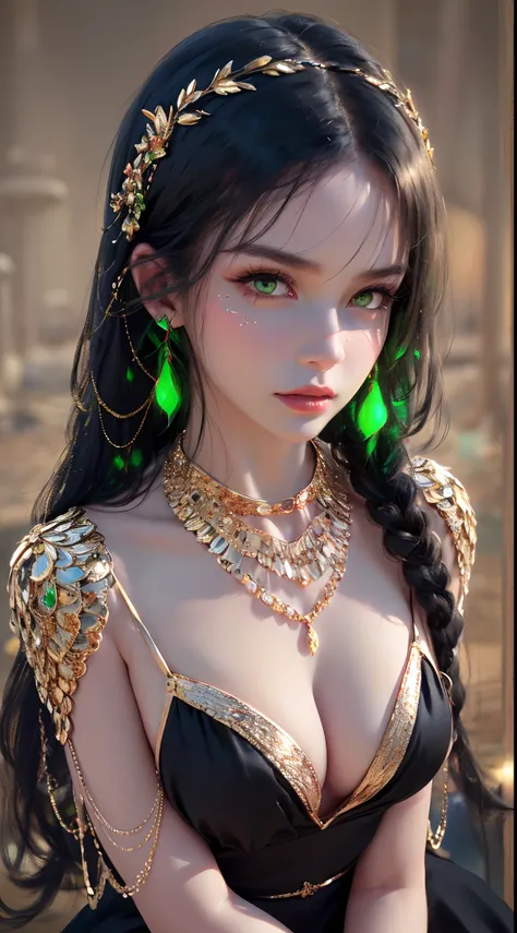 1 beautiful young princess, ((beautiful princess no longer a child:1.8)), ((wearing a black armored dress with gold trim in ancient hanfu style:1.6)), (((Exquisite patterns on the skirt:1.6))), ((braided hair with long black bangs: 1.6)), ((long bangs:1.6)...