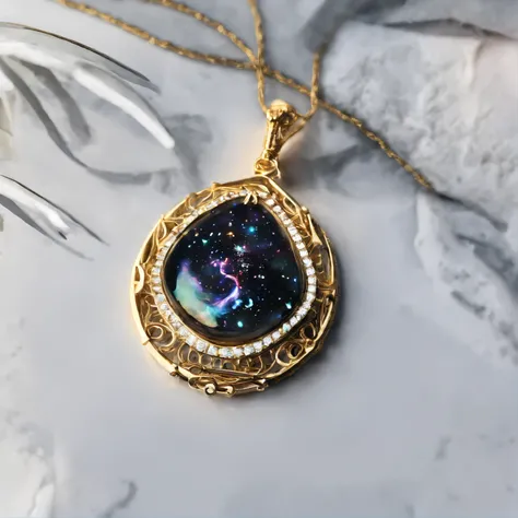 [[Bunny black opal pendant：1.8]] Gold wire woven bunny shape pendant，Rabbit shape， Moon pendant wrapped in wire，There are opal beads， Beautifully structured，High contrast lens, macro photograph, Ukiyo-e, Depth of field, Masterpiece, Super detail, High deta...