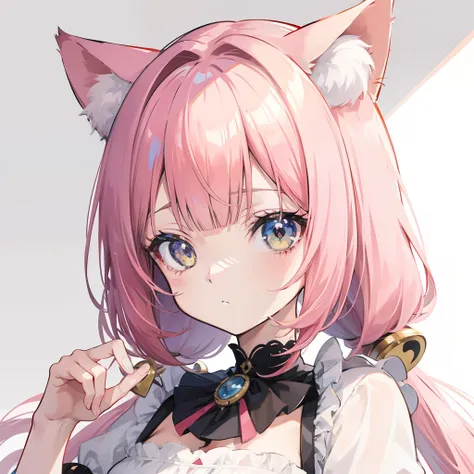 Menina anime com cabelos pretos e olhos vermelhos em uma roupa branca, menina do gato branco, menina anime com orelhas de gato, gato anime bonito, gato anime bonito, gato anime, raposa branca - cabelo, anime moe artstyle, menina com orelhas de gato, estilo...