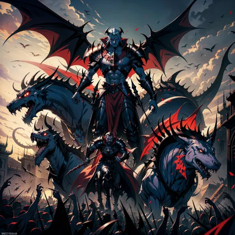 Lord Dracula leading an army of demons to fight medieval hyper realistic Super detailed High quality centerpiece Lord