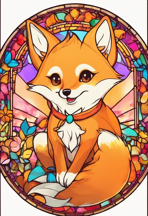 A round fox stained glass window