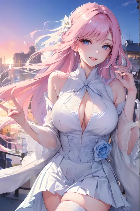 Official Art, Masterpiece, Sharp Focus, (Beautiful Gorgeous and Lovely Korean Woman: 1.3), (Beautiful and Lovely Korean: 1.3), Korean beauty, delicate and beautiful hair eyes and face, realistic, super detailed, beautiful girl, blue sky, luminous white par...