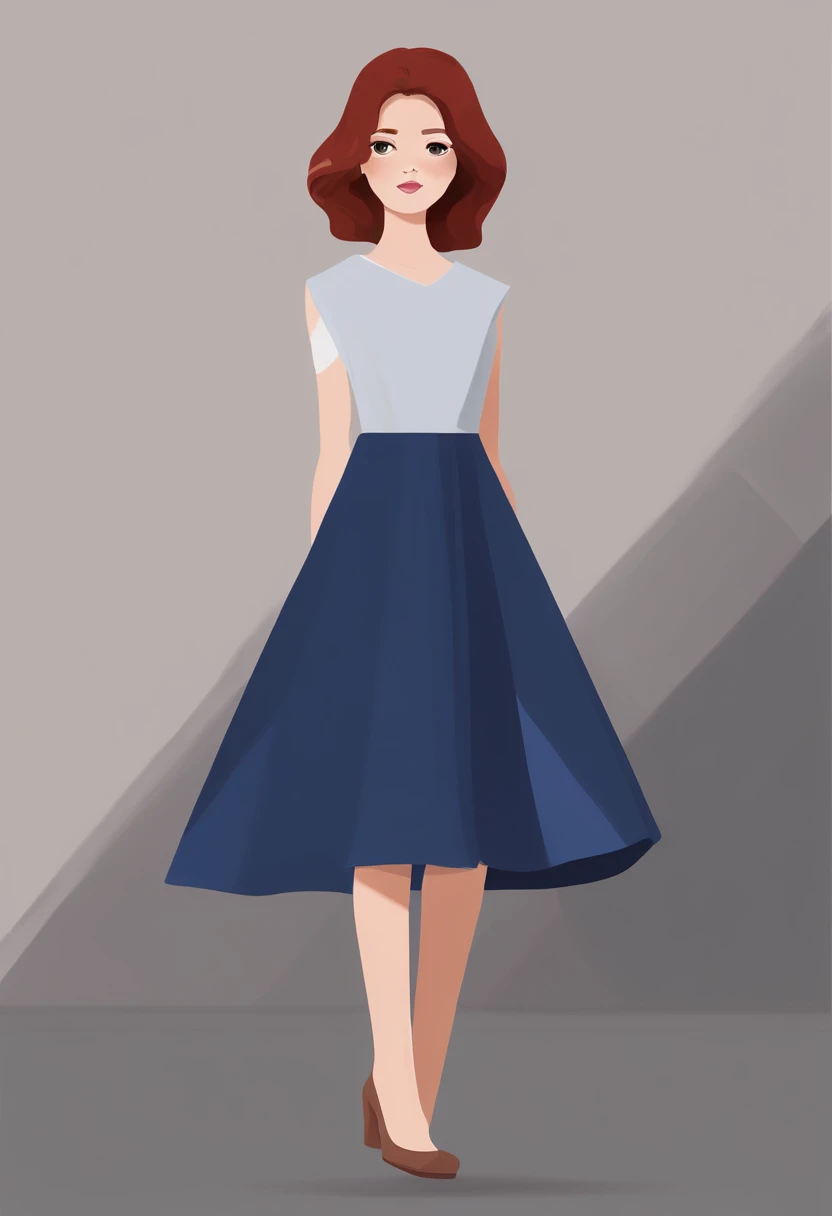 A six daughter with dark red hair and light brown eyes wearing a sodalite dress