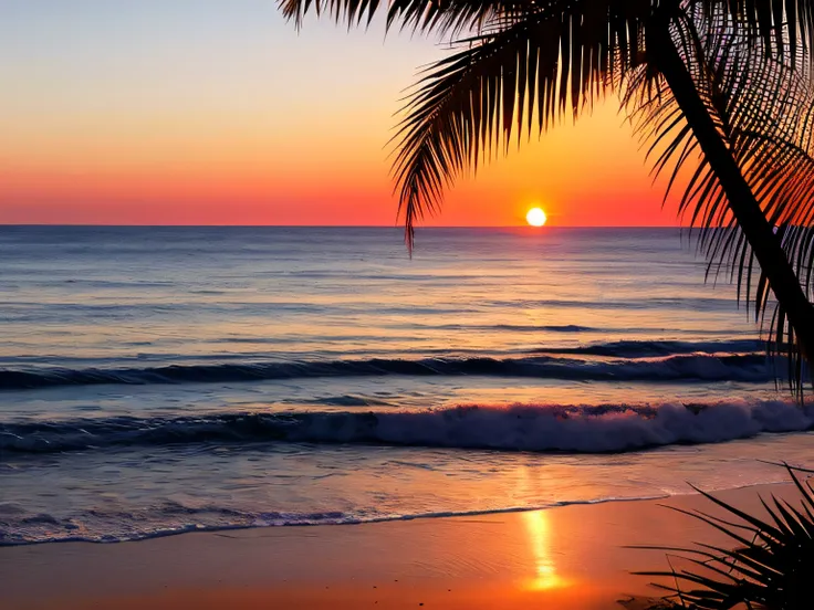 shot, palm, the background is the gorgeous sunset by the sea, real texture, warm, 8k