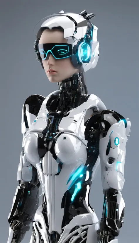 Cyborgs, (Blind box toy style:1.2), (Full body shot) , 1 Transparent girl,Transparent mech, Exquisite helmet:1.2, Phosphorescent goggles:1.2, Cyberpunk, dreamy glow, bright neon, Clean, White background, ( Global illumination, Ray traching, NFFSW, unreal r...