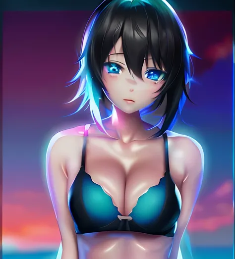 (Black bikini,Anime girl with blue eyes,Cute anime girl) (smooth,CG,Anime art),(Attractive,Alluring) Anime girl,(Ilya Kuvshinov:1.2), (4K:1.2),(anime big breast,Momoy) Art style, (Cute,Adorable) anime visuals,(Beautiful,Alluring) anime woman, (Beautiful,pr...