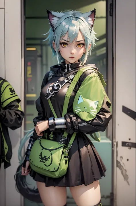 anime character with a cat ear and a green bag, rogue anime girl, detailed anime character art, cyborg - girl with silver hair, zerochan art, perfect android girl, best anime 4k konachan wallpaper, anime character art, anime character, nier autoamata, deta...