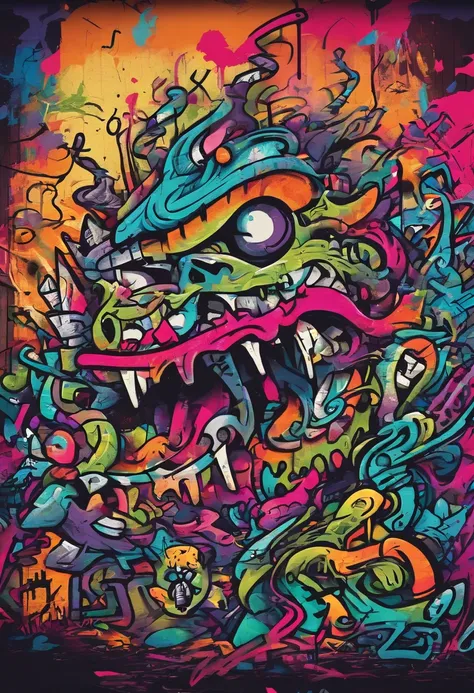 Prompt: graffiti, monsters, full picture, high resolution high contrast