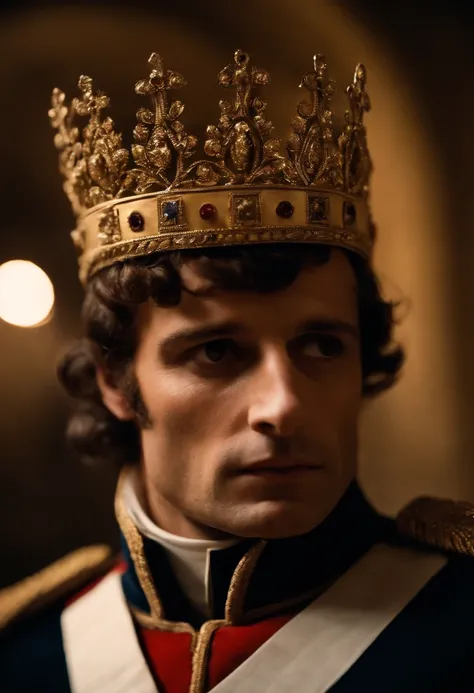 A Napoleon Bonaparte putting a crown on his head faces the conversation at Notre Dame, cinemactic