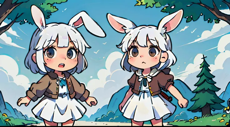 Brown fur, milky white short hair, rabbit-eared loli