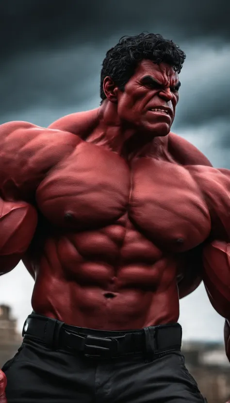 Red Hulk Marvel super strong, muscular, ABS,l, 35mm lens, photography, ultra details, HDR, UHD,8K