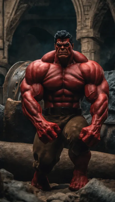 Red Hulk Marvel super strong, muscular, ABS, 35mm lens, photography, ultra details, HDR, UHD,8K