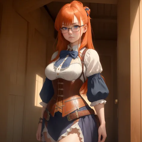 8k, masterpiece, best quality, realistic, higly detailed, cowboy shot, 1girl, solo, itsuki, serious looking girl, medium-length hair, expressive ahoge, reddish-orange hair, a pair of star-shaped hairpins near both of her eyes, dark blue eyes, average heigh...