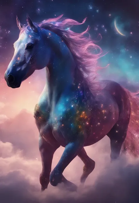 Cosmic horse pintura fosca detalhada, cor profunda, genial, detalhes intrincados, tela inicial, cores complementares, arte conceitual de fantasia, 8k resolution trending on Artstation Unreal Engine 5