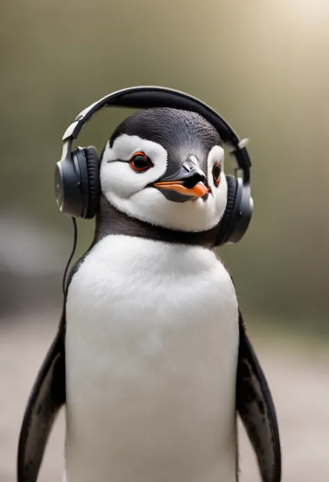 penguin using headphones