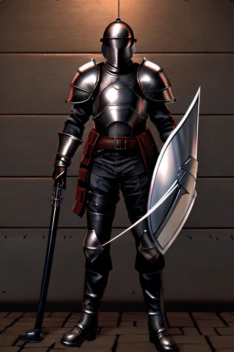 Medieval Templar soldier in plate armor, sentado ao lado de uma fogueira