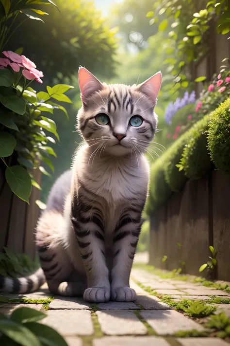 ((obra prima)) foto ultrarealista de um gatinho num jardim de flores, ((no_humans)), ultra hd, mega realista, estilo fotografia