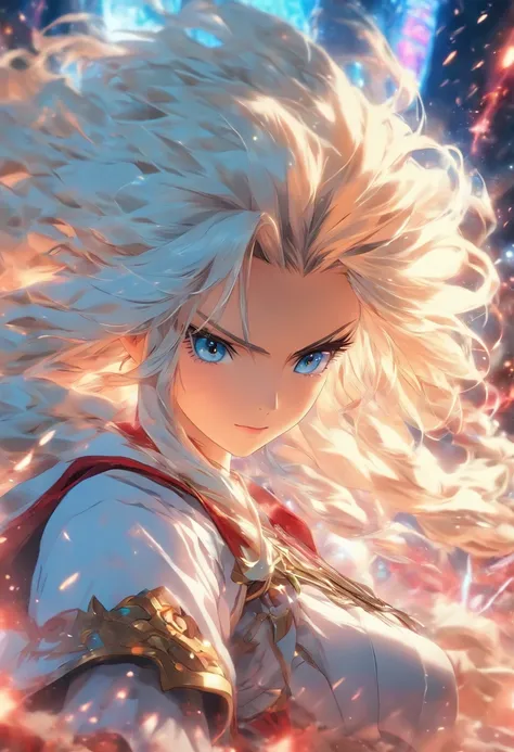 kiana，A girl with long white hair，8K，Delicate girl，Armed with a red giant sword，blue colored eyes，White clothes，Cute，Masterpiece，Gentle and sweet，Wear a red coat，