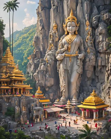 Batu Caves, nestled within limestone hills, a spiritual sanctuary adorned with vibrant Hindu temples. The entrance guarded by a monumental statue, this natural and religious marvel beckons travelers to its awe-inspiring depths. Limestone sanctuary, sacred ...