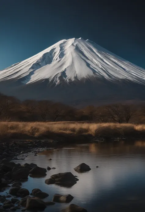 Original photo of the mountain.Fuji, SakuraNS, small detailed, photo-realistic, Ultra realistic photo, 8K UHD, DSLR camera, Delicate, soft lighting, hiquality, Film particle, FujiXT3, (tmasterpiece)