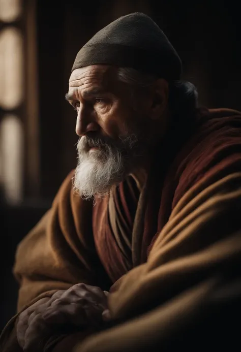 Illustrate an older Marco Polo with a wise and contemplative expression.