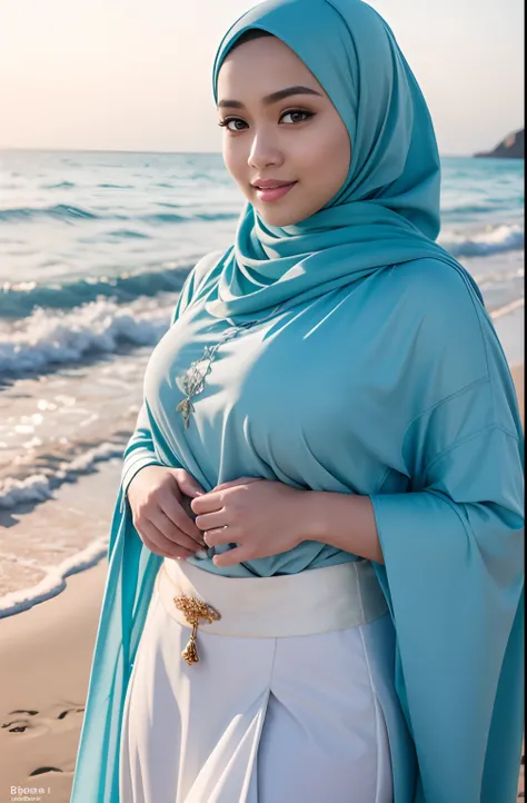 RAW, Best quality, high resolution, masterpiece: 1.3), beautiful Malay woman in hijab,Masterpiece, perfect slim fit body, (Huge breasts), big gorgeous eyes, Soft smile, RAW, Best quality, high resolution, masterpiece: 1.3), Beautiful Malay woman in hijab, ...