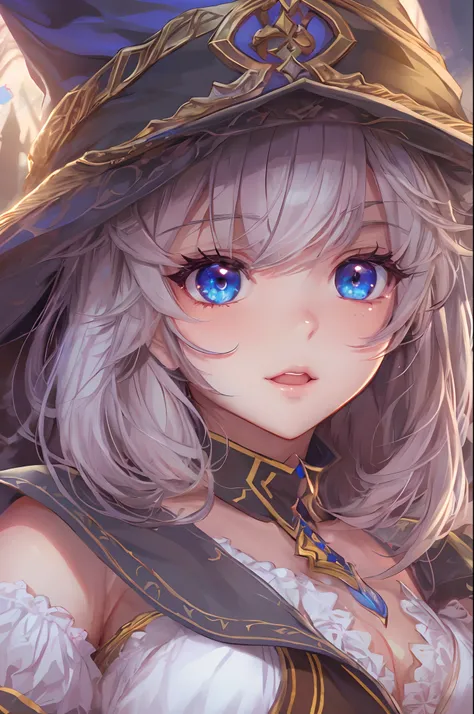 Sexy Wizard Loli, wizards Hat, Masterpiece, Ultra Resolution, 8K, HDR, Ultra Detail,Beautyful detailed Face, Gorgeous eyes