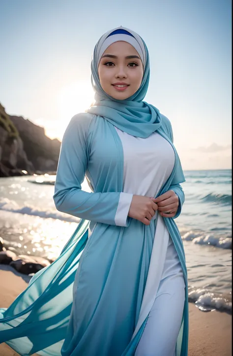 RAW, Best quality, high resolution, masterpiece: 1.3), beautiful Malay woman in hijab,Masterpiece, perfect slim fit body, (Huge breasts), big gorgeous eyes, Soft smile, RAW, Best quality, high resolution, masterpiece: 1.3), Beautiful Malay woman in hijab, ...