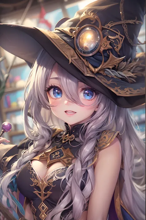 Sexy Wizard Loli, wizards Hat, Masterpiece, Ultra Resolution, 8K, HDR, Ultra Detail,