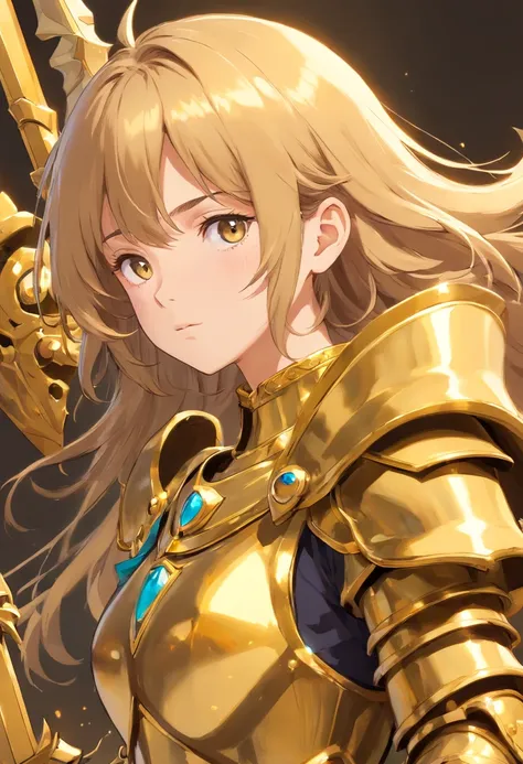 1 Girl gute face in a golden dragoon Armour, and Greatsword, UHD, masterpiece, anatomically correct, super detail, high details, high quality, best quality, highres, 8k