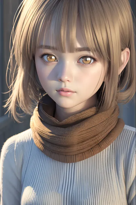 close-up of a girl wearing a scarf and a scarf around her neck, kawaii realistic portrait, realistic cute girl painting, realist...