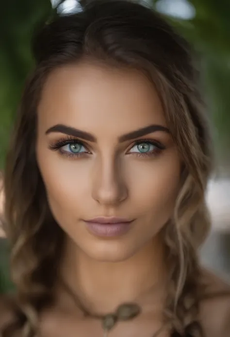 Arafed woman with a white tank top and necklace, Fille sexy aux yeux bleus, Arabe, Portrait Sophie Mudd, cheveux bruns et grands yeux, selfie of a young woman, Camera eyes, Violet Myers, pas de maquillage, Maquillage naturel, Look directly into the camera,...