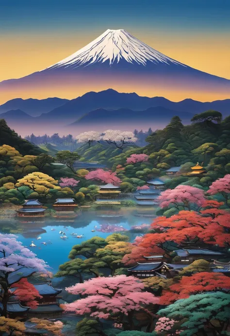 Mount Fuji, Honshu Island, (illustration: 1.0), epic composition, realistic lighting, high-definition detail, masterpiece, best quality, (very detailed CG unified 8k wallpaper), 1 man