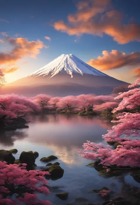 Mount Fuji, Honshu Island, (illustration: 1.0), epic composition, realistic lighting, high-definition detail, masterpiece, best quality, (very detailed CG unified 8k wallpaper), 1 man