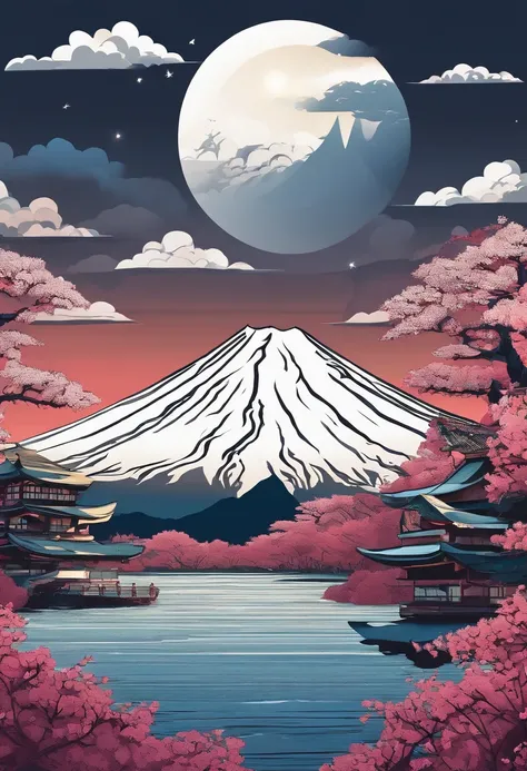 Mount Fuji, Honshu Island, (illustration: 1.0), epic composition, realistic lighting, high-definition detail, masterpiece, best quality, (very detailed CG unified 8k wallpaper), 1 man