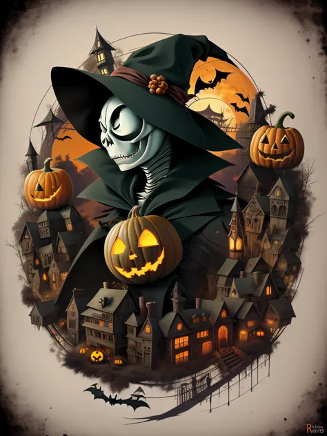 Jack Skellington, Rindo, Evil, Cidade de Halloween, pumpkins, Morcegos, luar,