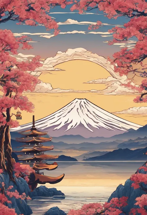 Mount Fuji, Honshu Island, (illustration: 1.0), epic composition, realistic lighting, high-definition detail, masterpiece, best quality, (very detailed CG unified 8k wallpaper), 1 man